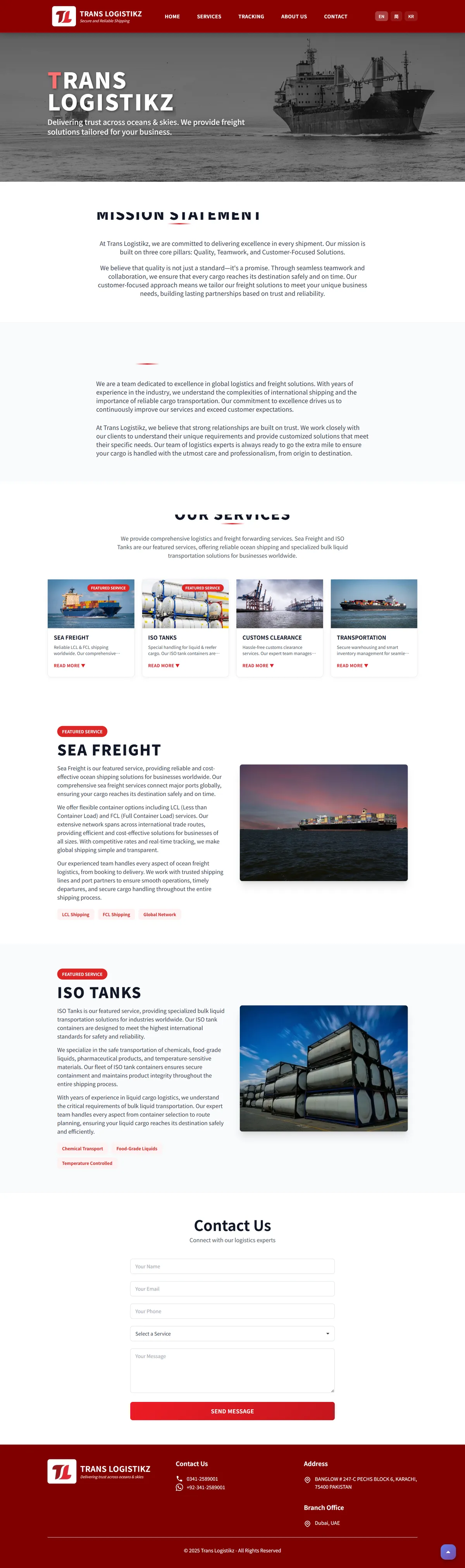 Trans Logistikz full homepage screenshot